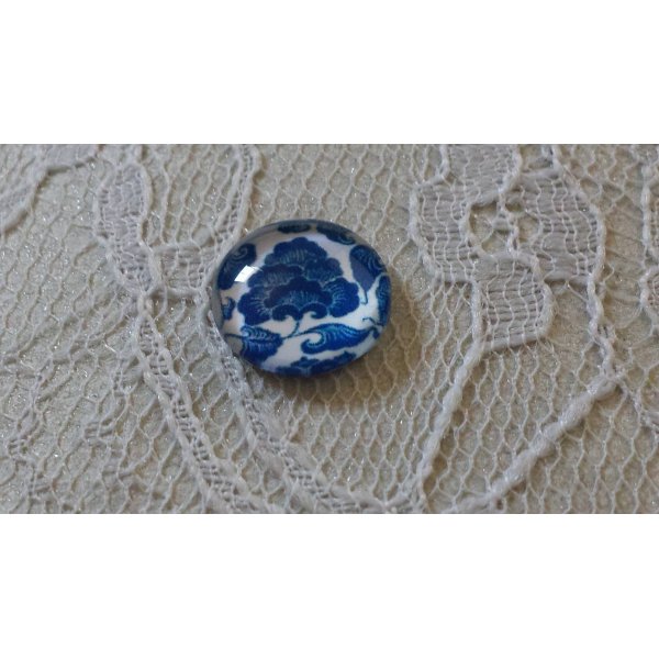 glas cabochon rond 12mm blauwe bloem 017 