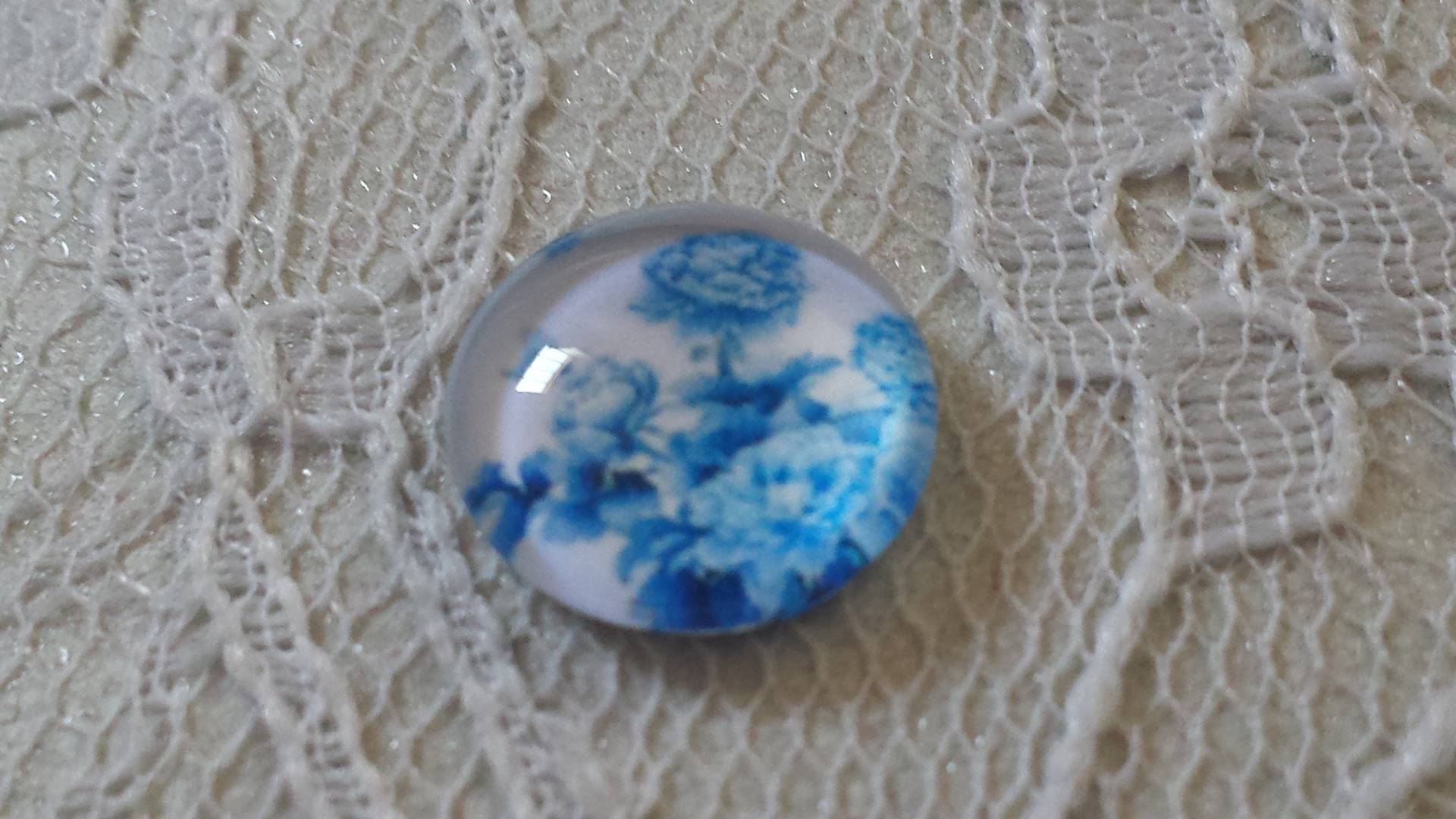 glas cabochon rond 12mm blauwe bloem 016 