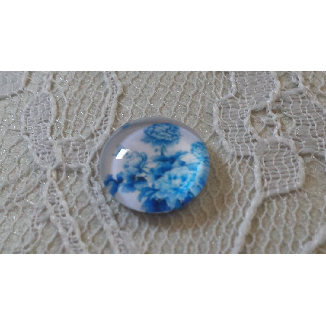 glas cabochon rond 12mm blauwe bloem 016 
