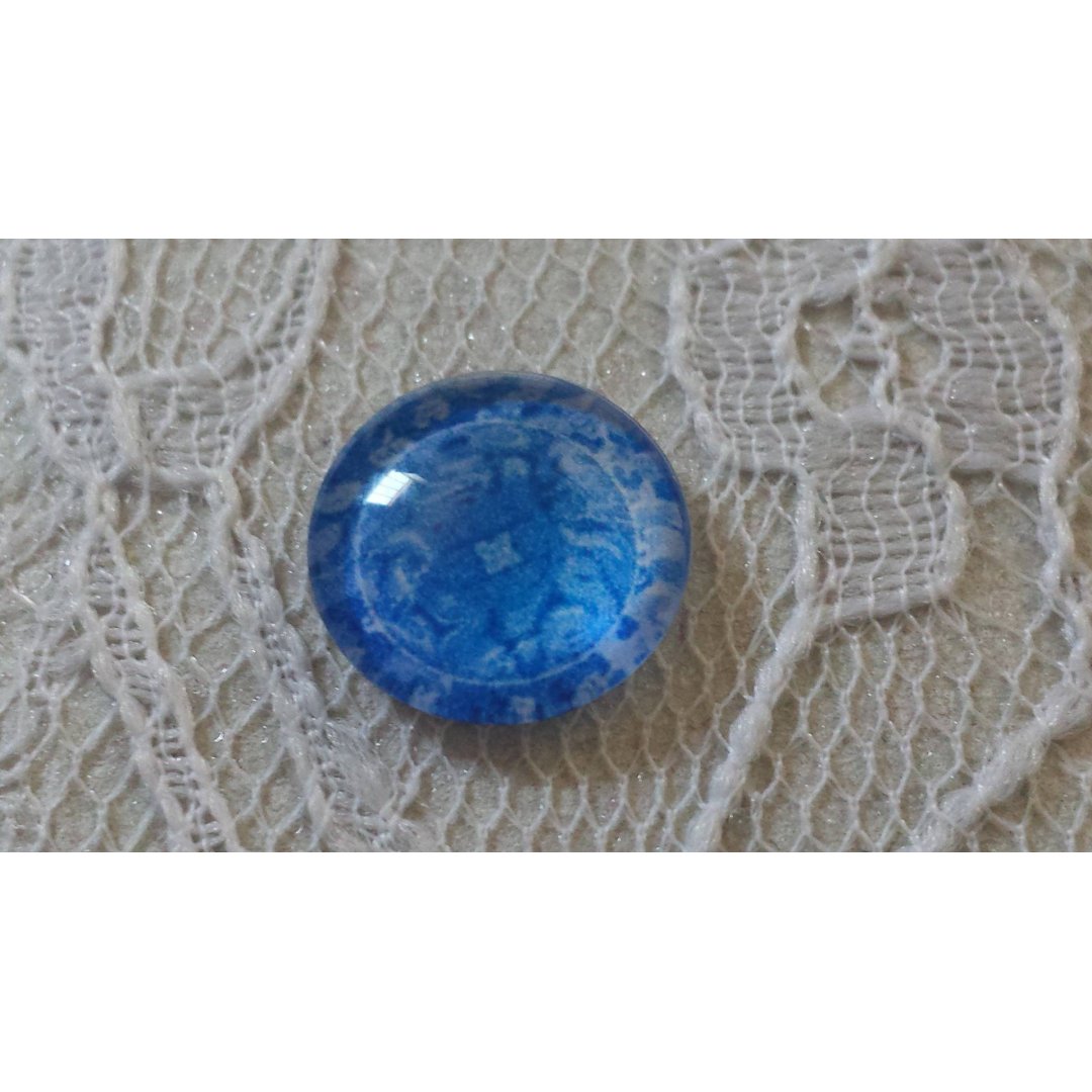 glas cabochon rond 12mm blauwe bloem 015 