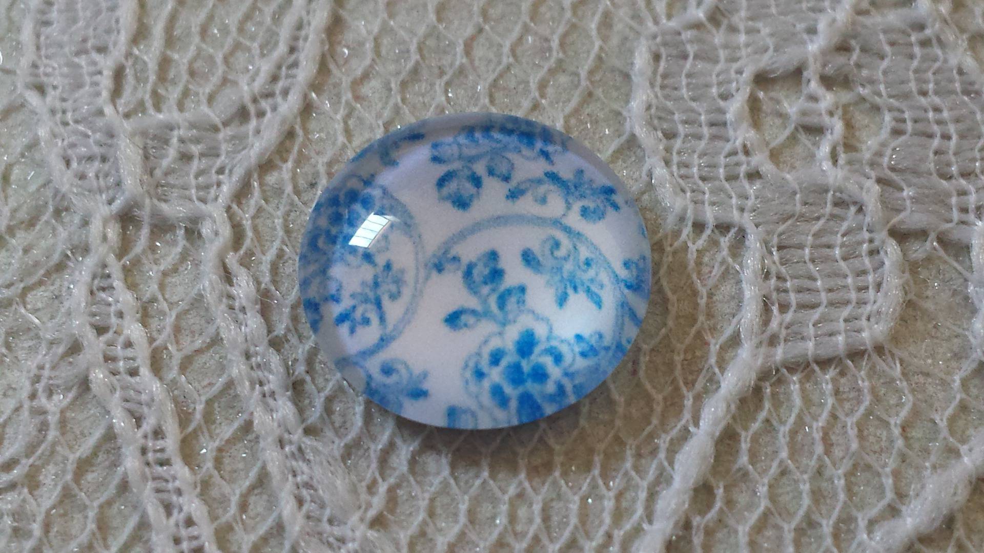 glas cabochon rond 12mm blauwe bloem 014 
