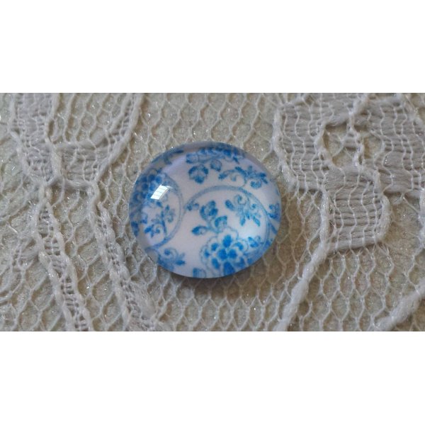 glas cabochon rond 12mm blauwe bloem 014 
