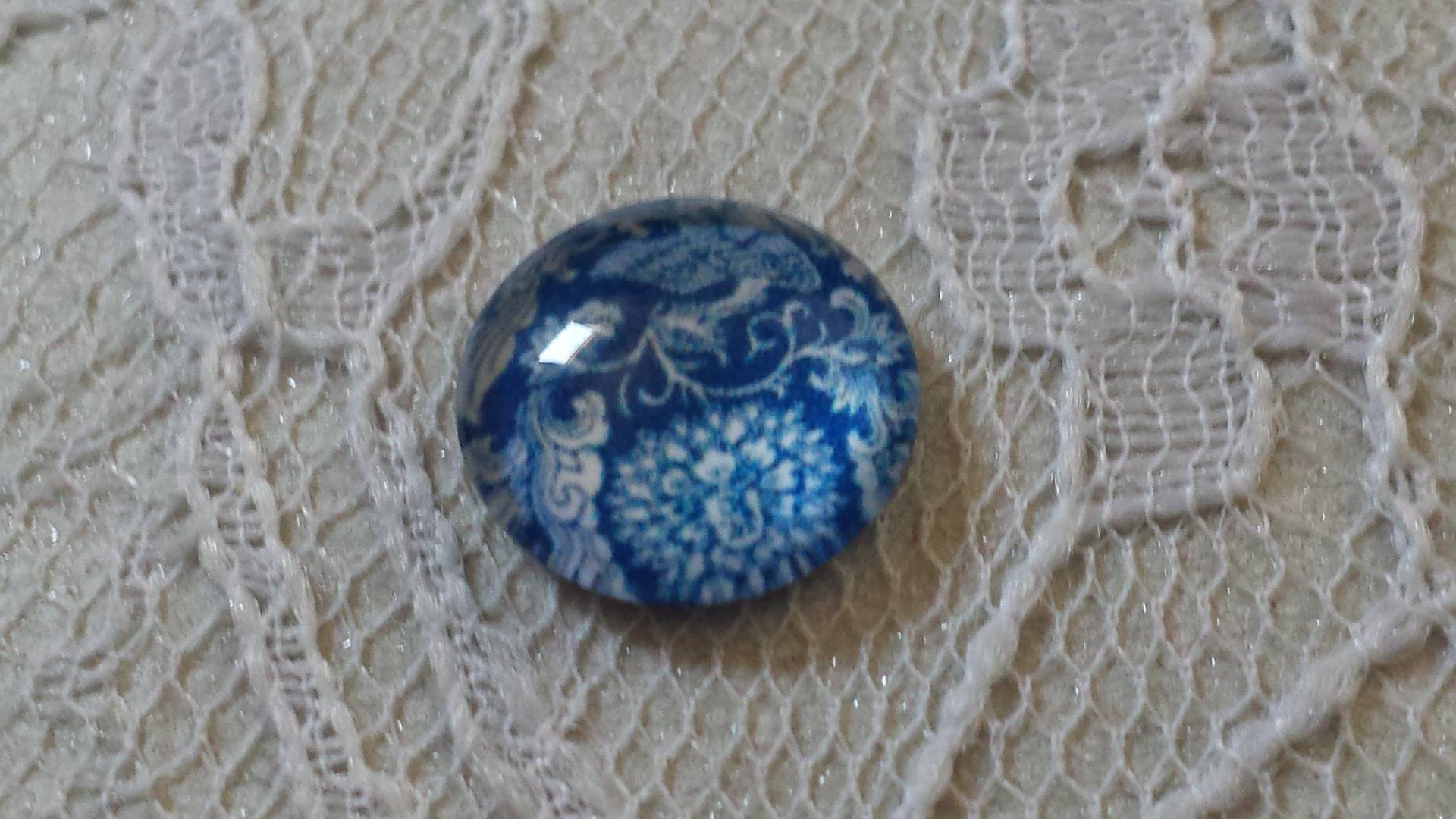glas cabochon rond 12mm blauwe bloem 013 