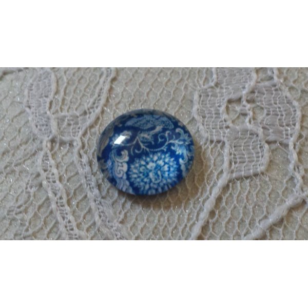glas cabochon rond 12mm blauwe bloem 013 