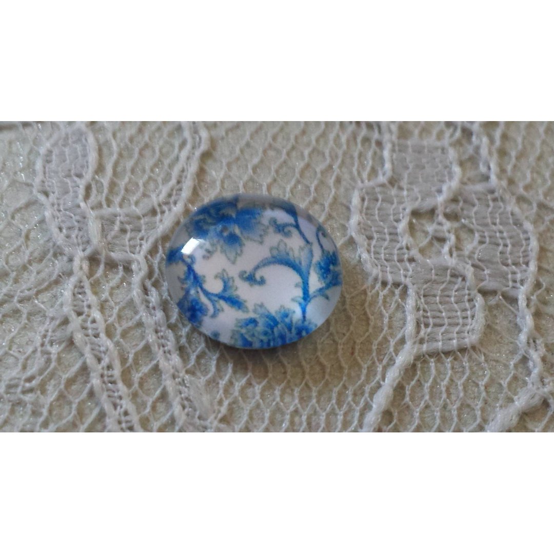 glas cabochon rond 12mm blauwe bloem 012 