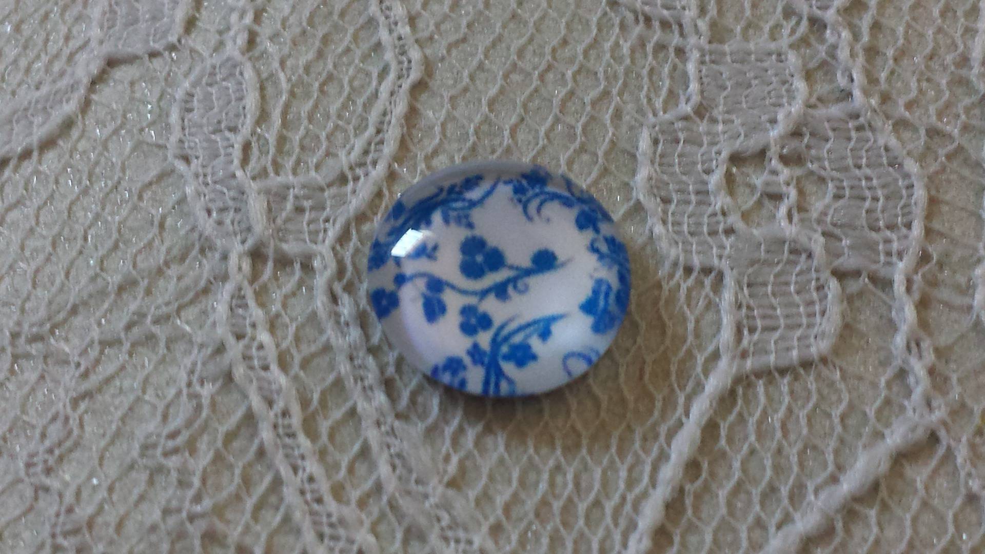glas cabochon rond 12mm blauwe bloem 011 