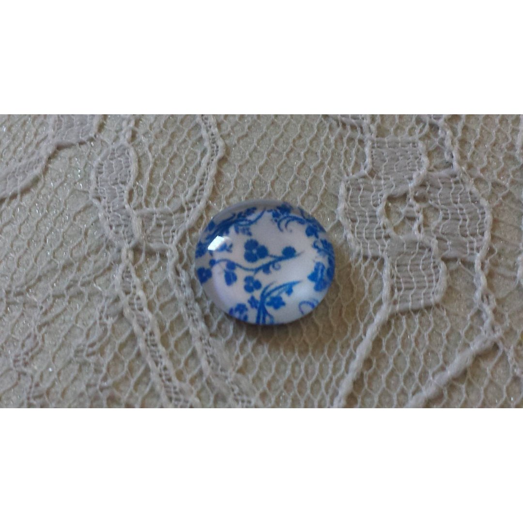 glas cabochon rond 12mm blauwe bloem 011 