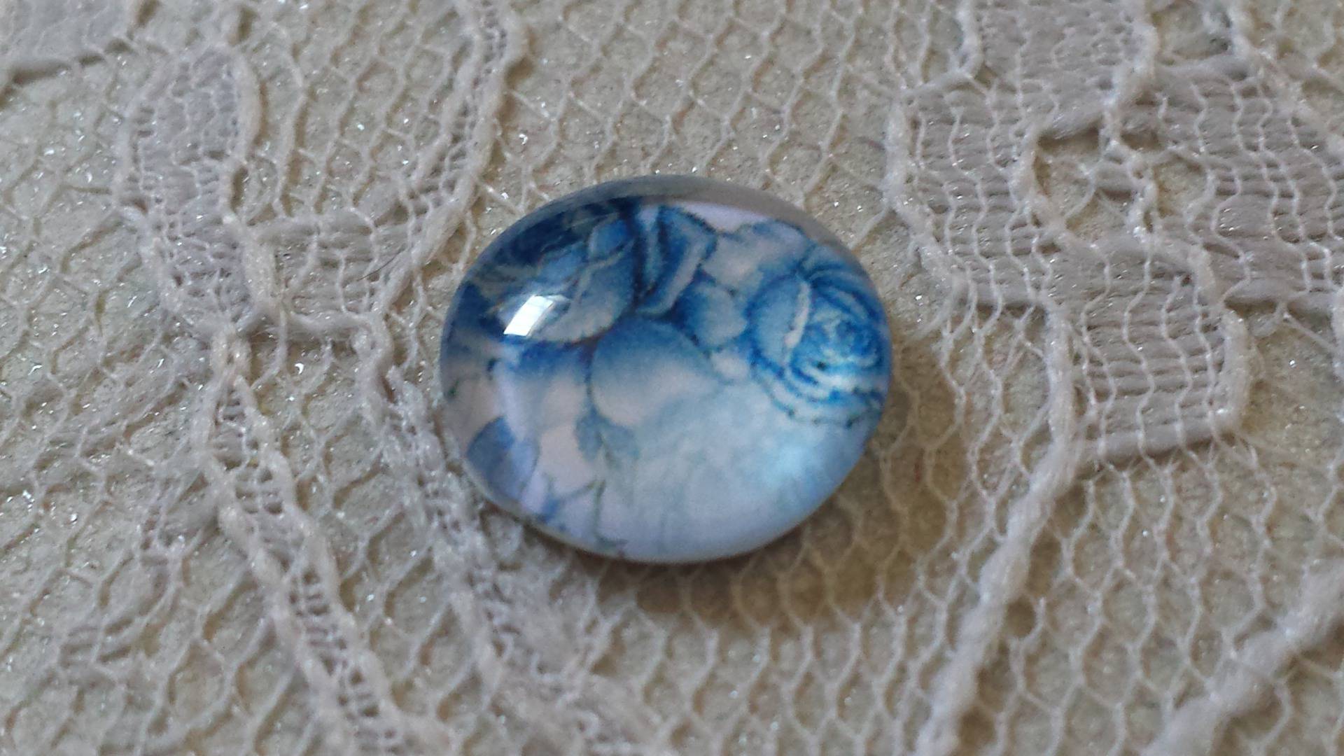 glas cabochon rond 12mm blauwe bloem 010 