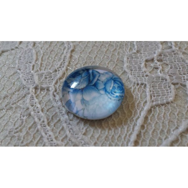 glas cabochon rond 12mm blauwe bloem 010 