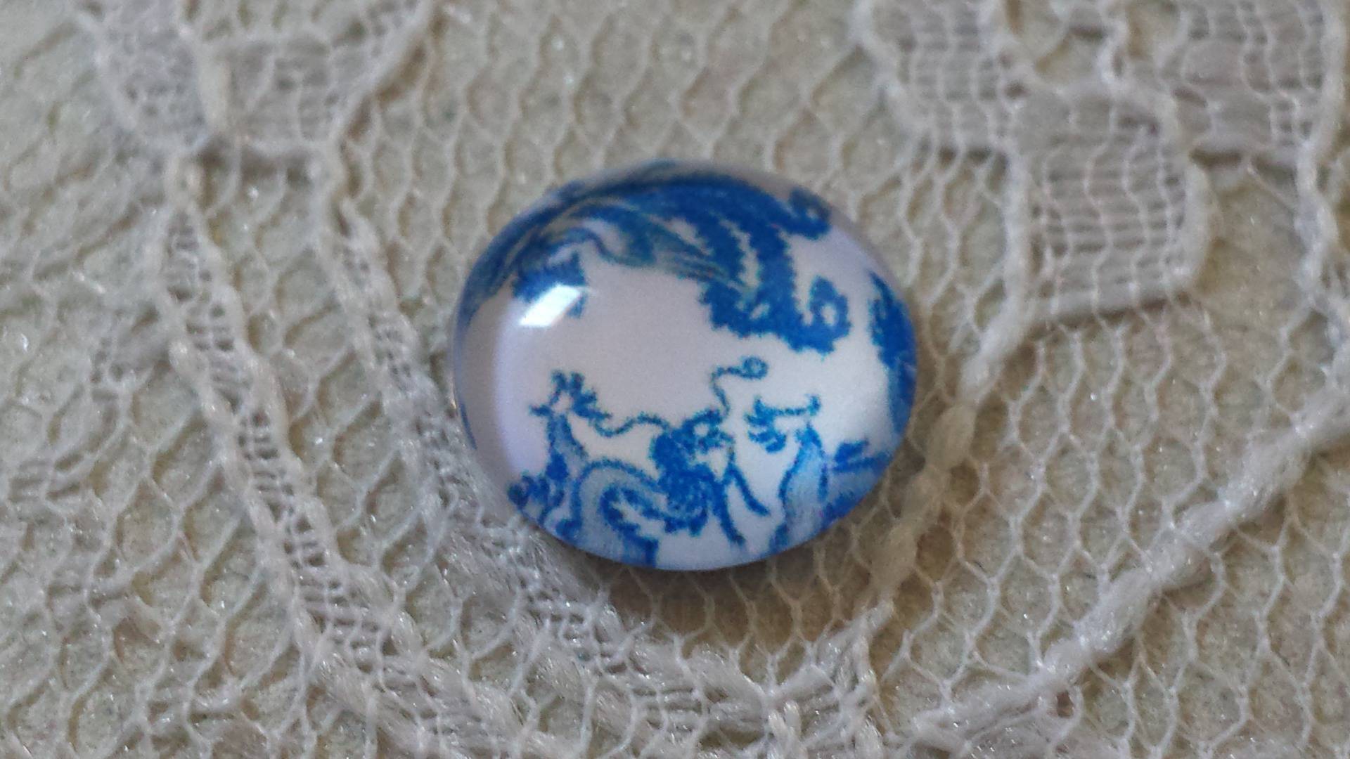 glas cabochon rond 12mm blauwe bloem 009 