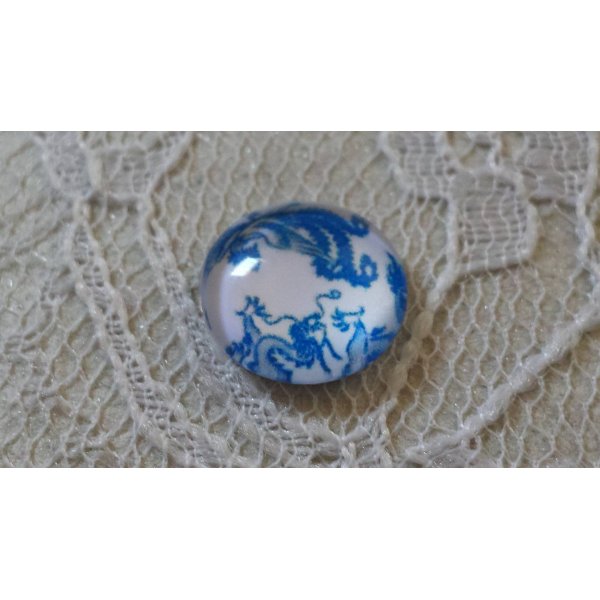 glas cabochon rond 12mm blauwe bloem 009 