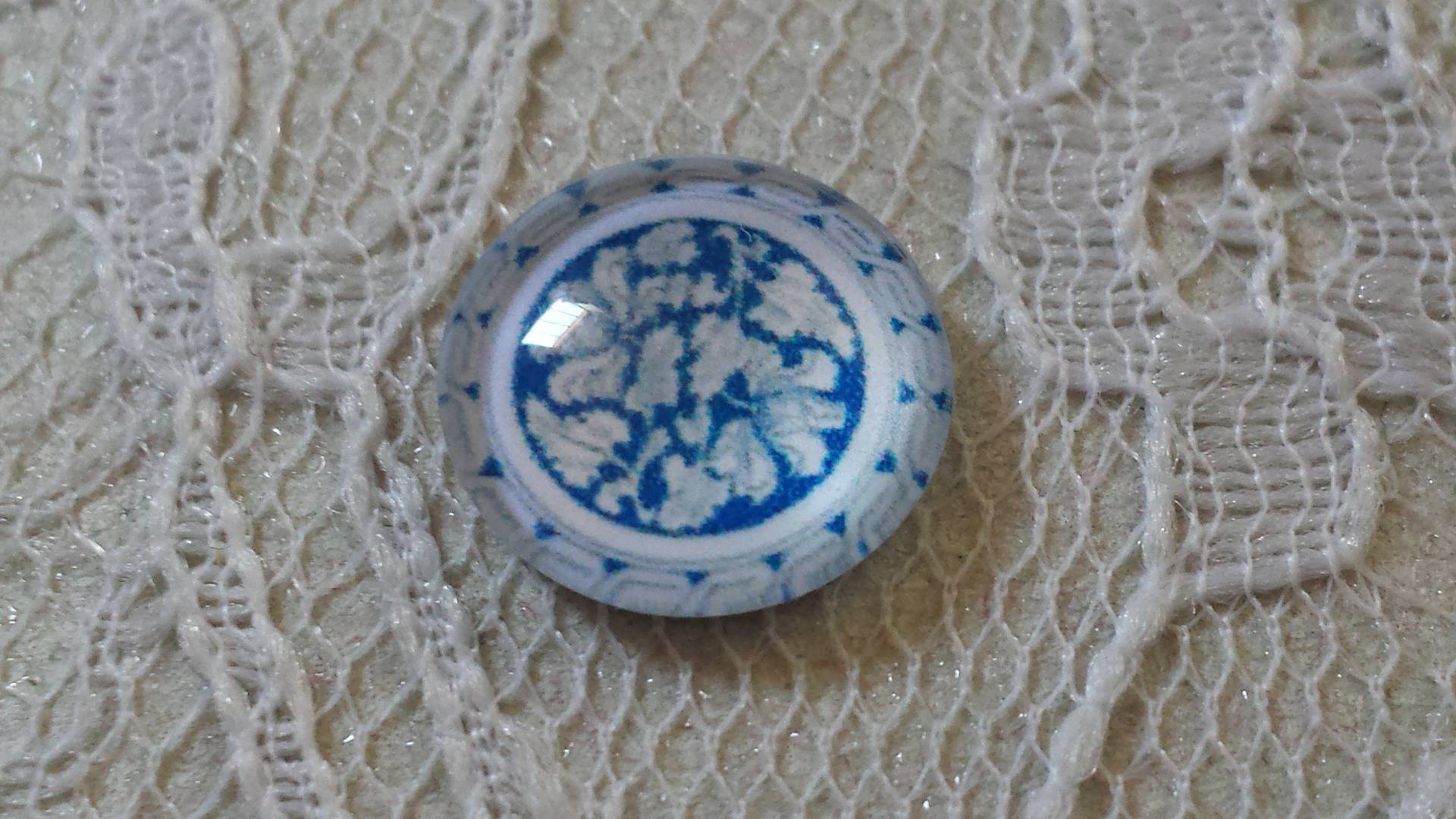 glas cabochon rond 12mm blauwe bloem 008 