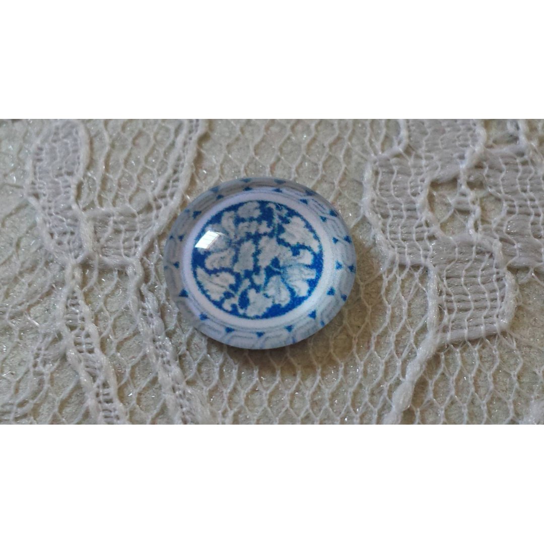 glas cabochon rond 12mm blauwe bloem 008 