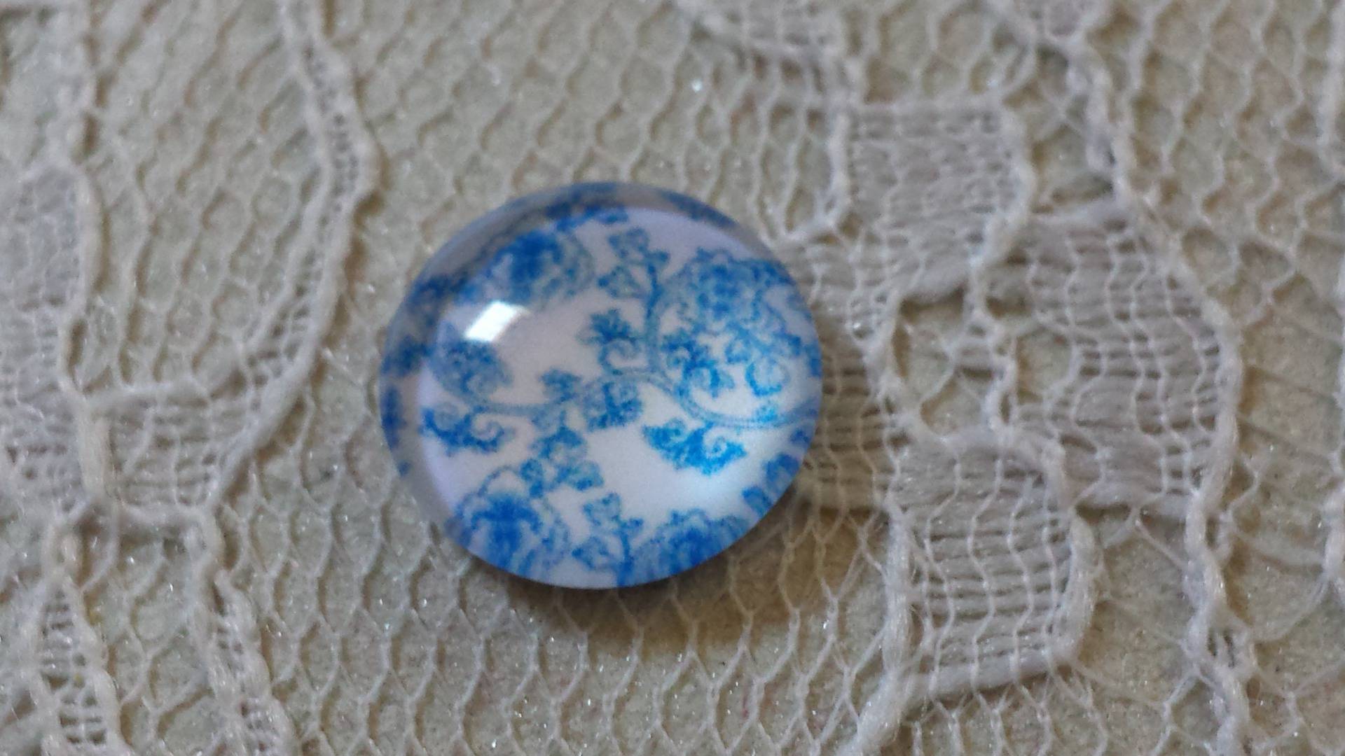 glas cabochon rond 12mm blauwe bloem 006 