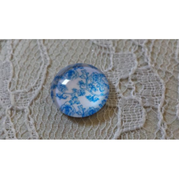 glas cabochon rond 12mm blauwe bloem 006 