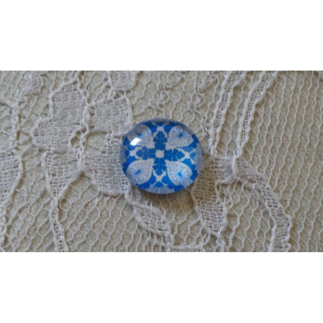 glas cabochon rond 12mm blauwe bloem 005 