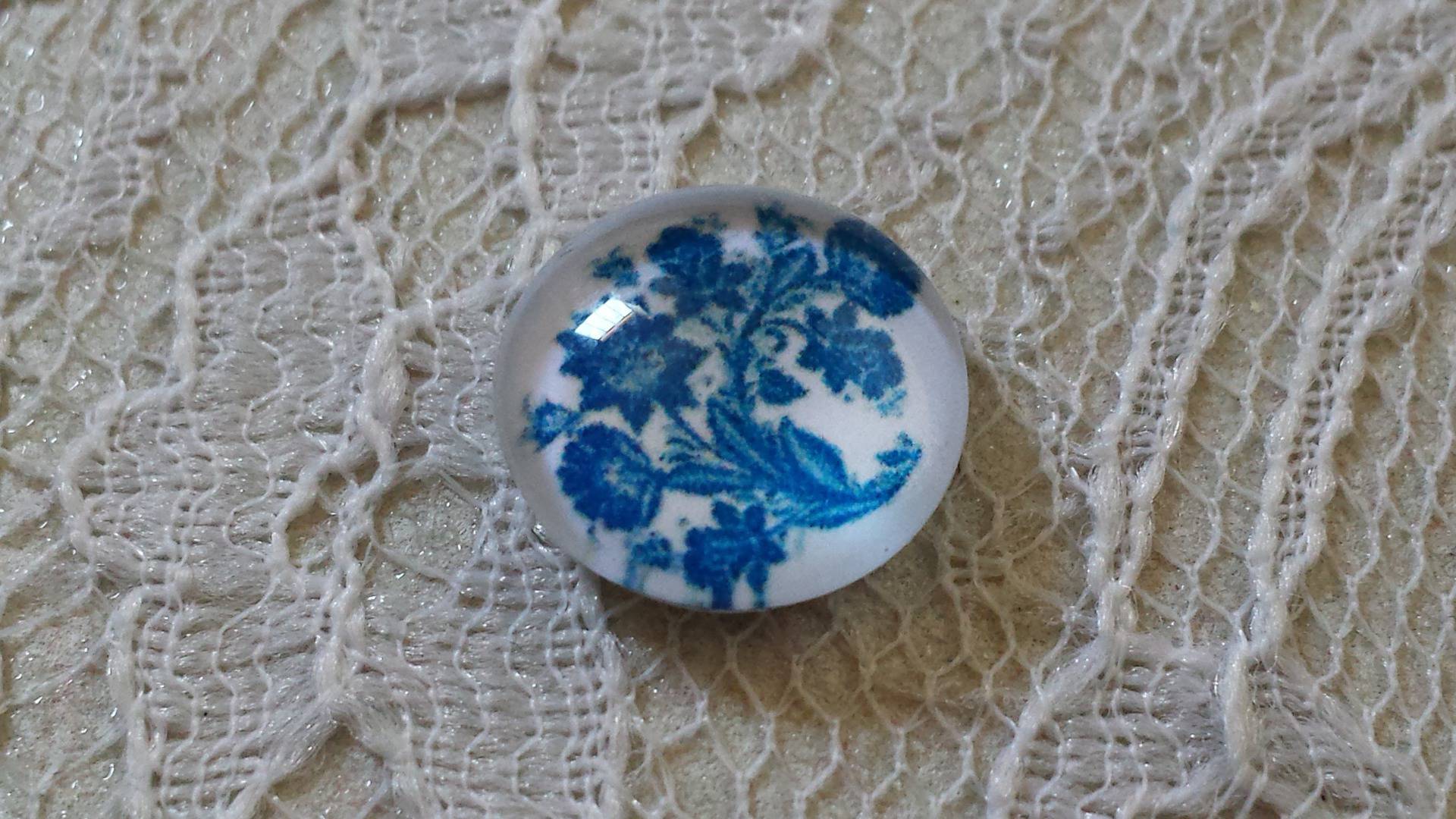 glas cabochon rond 12mm blauwe bloem 004 