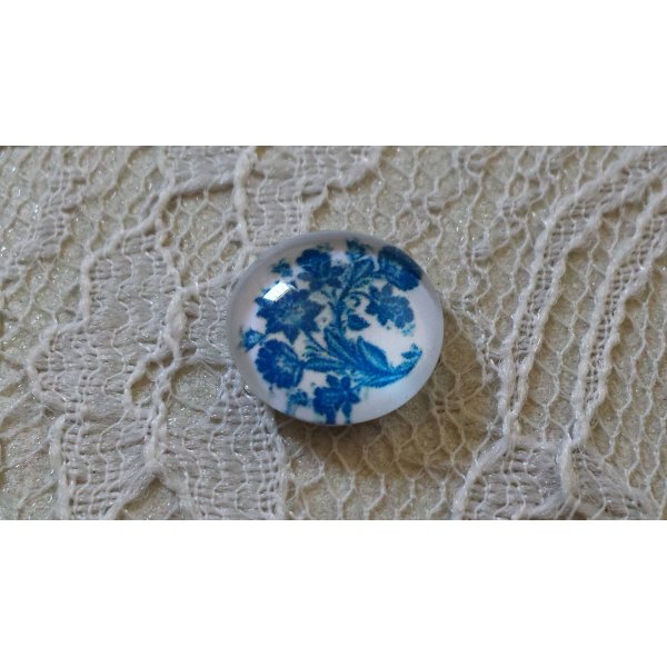 glas cabochon rond 12mm blauwe bloem 004 
