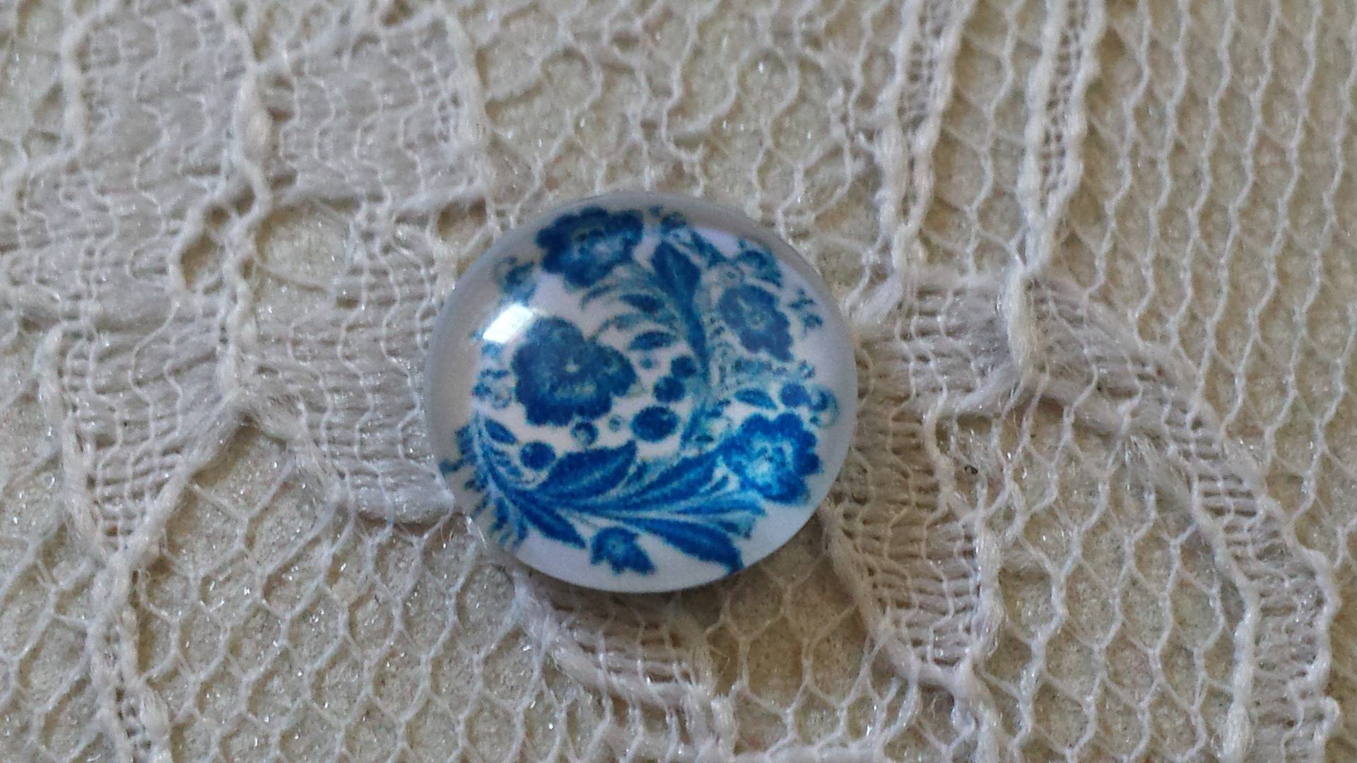 glas cabochon rond 12mm blauwe bloem 003 