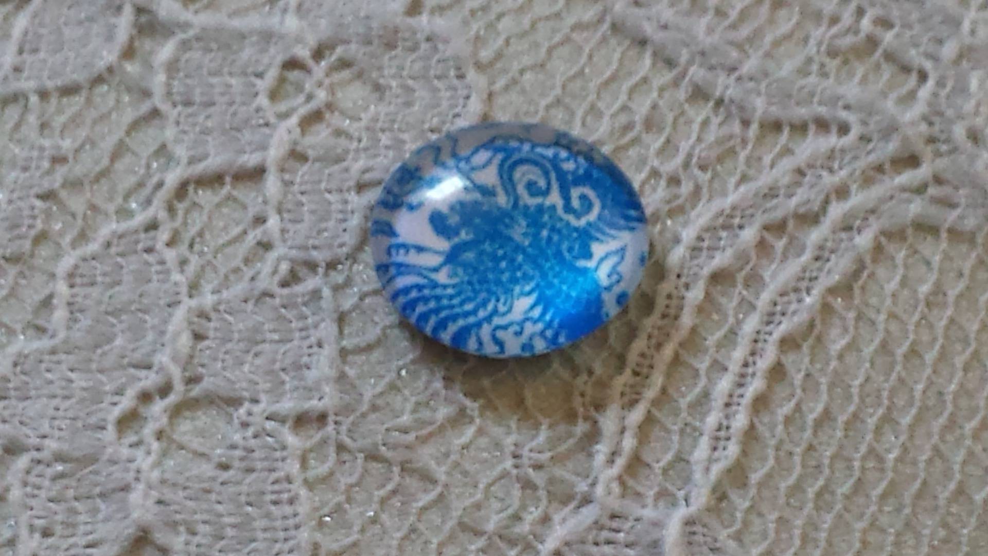 glas cabochon rond 12mm blauwe bloem 002 