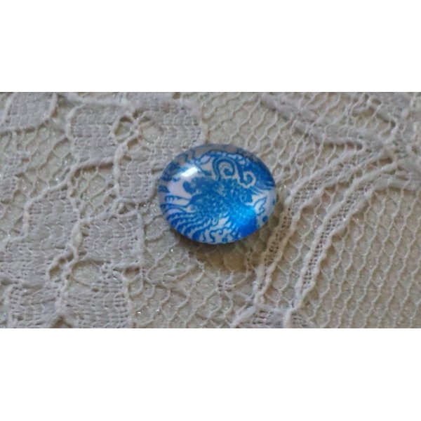 glas cabochon rond 12mm blauwe bloem 002 