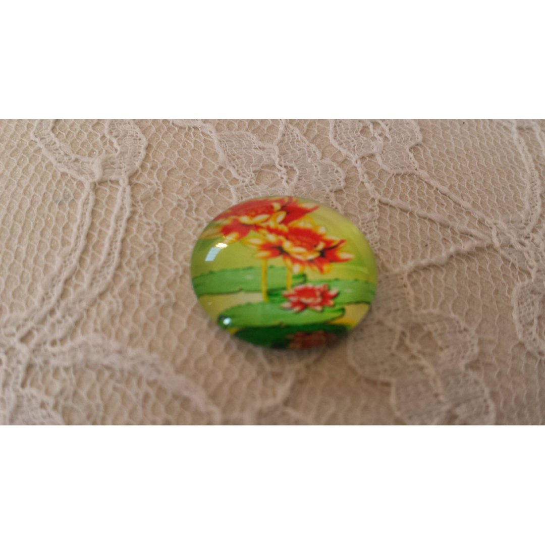 glazen cabochon rond 20mm bloem 01-051 
