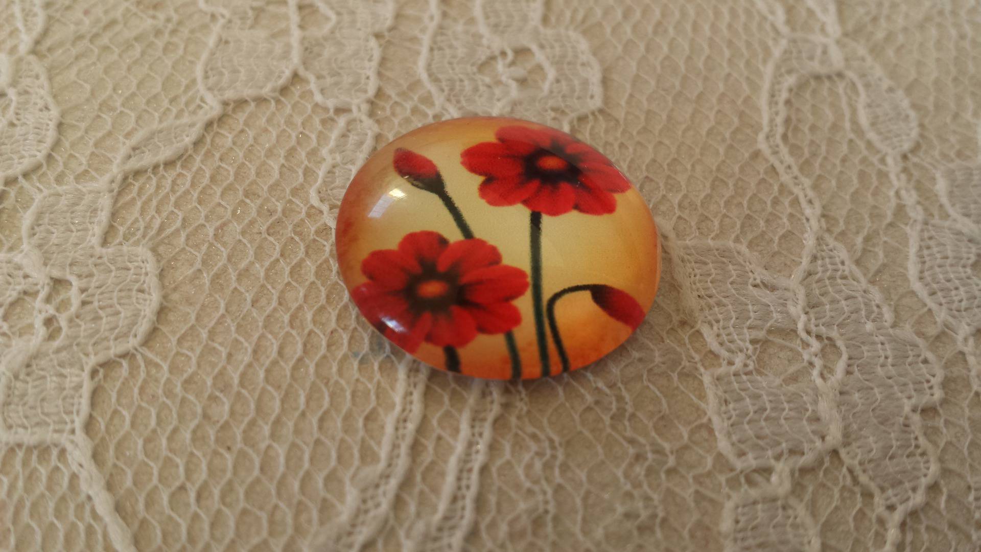 glazen cabochon rond 20mm bloem 01-049 