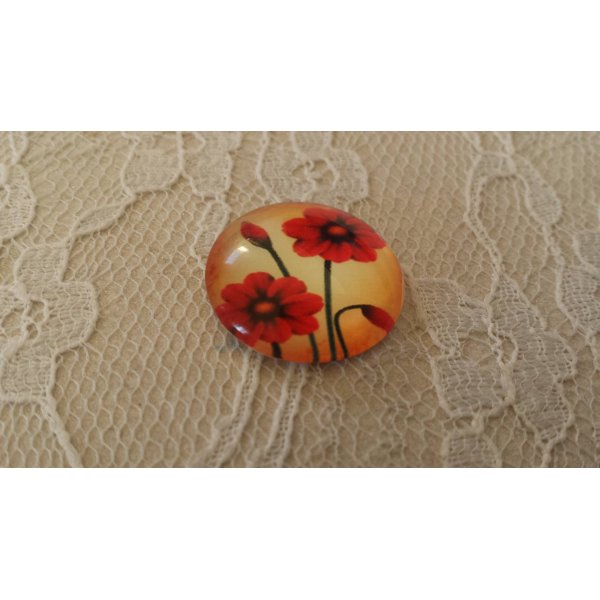 glazen cabochon rond 20mm bloem 01-049 