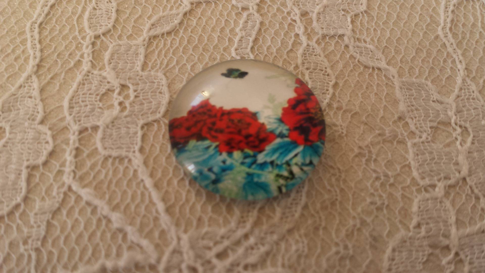 glazen cabochon rond 20mm bloem 01-047 