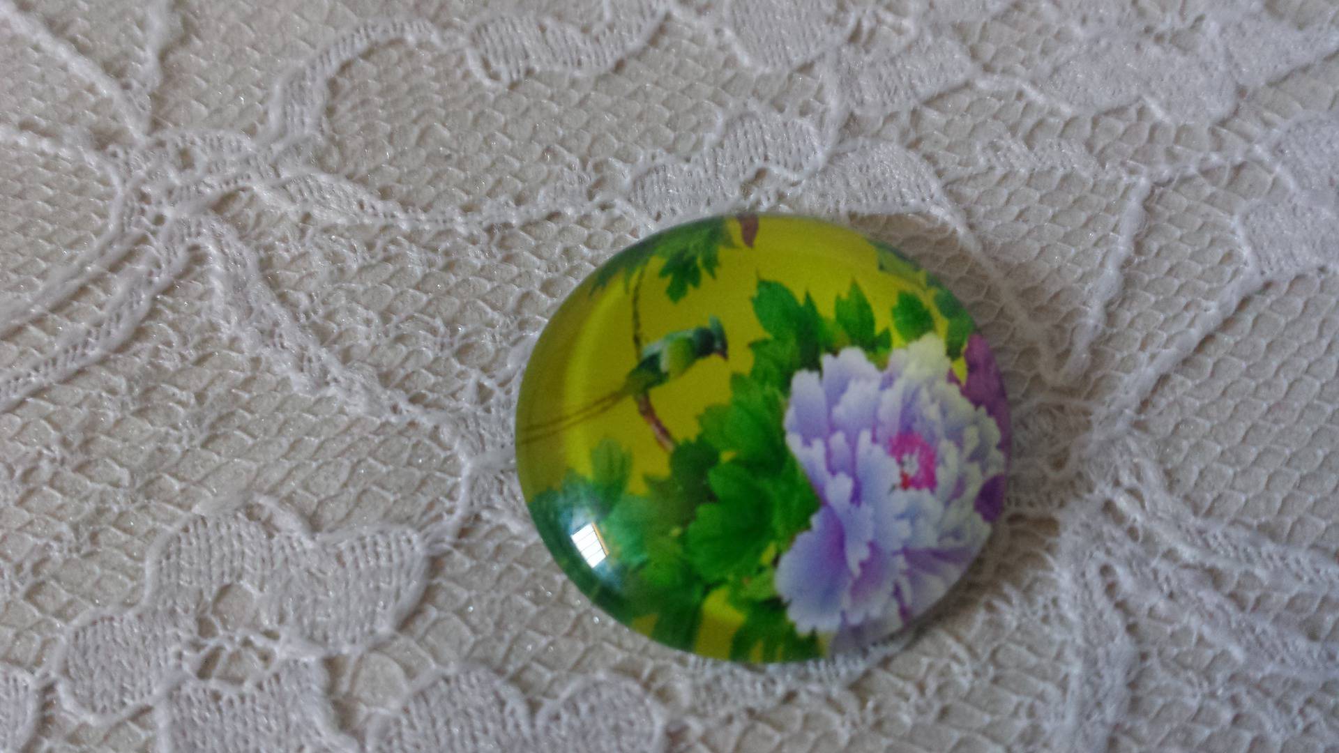 glazen cabochon rond 20mm bloem 01-044 