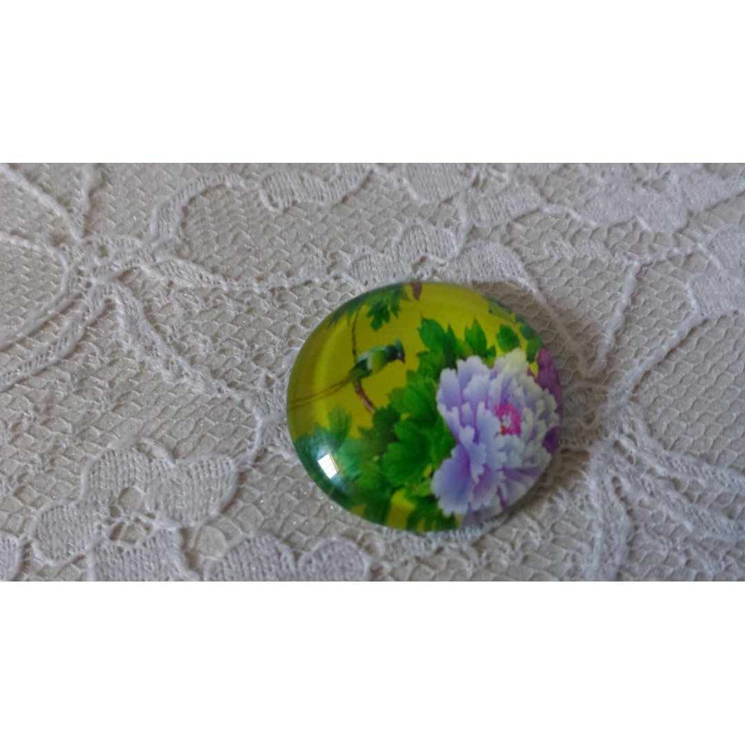 glazen cabochon rond 20mm bloem 01-044 