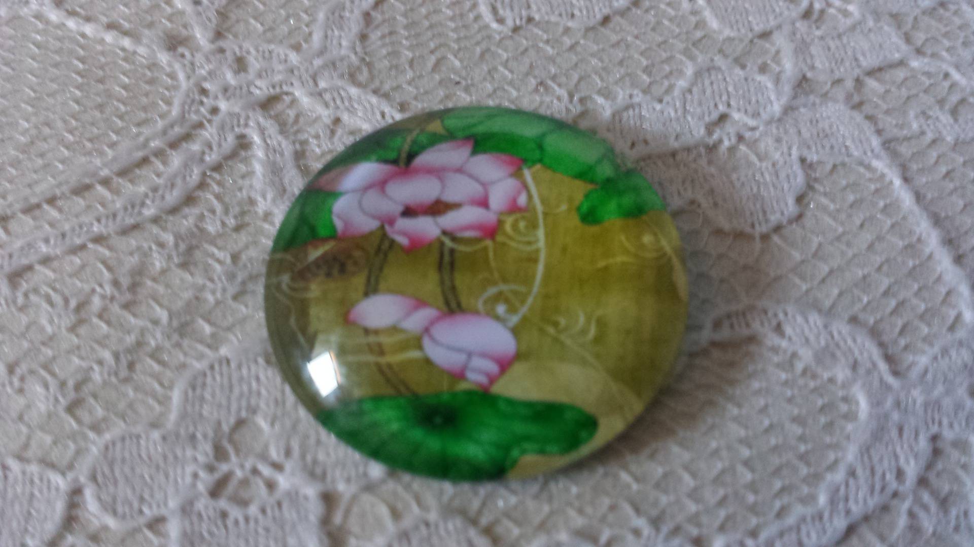 glazen cabochon rond 20mm bloem 01-043 