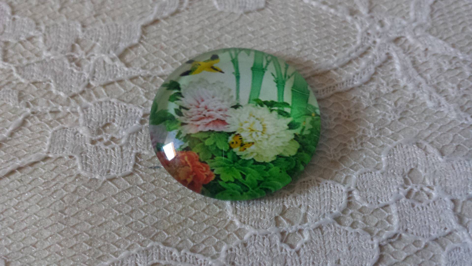 glazen cabochon rond 20mm bloem 01-041 