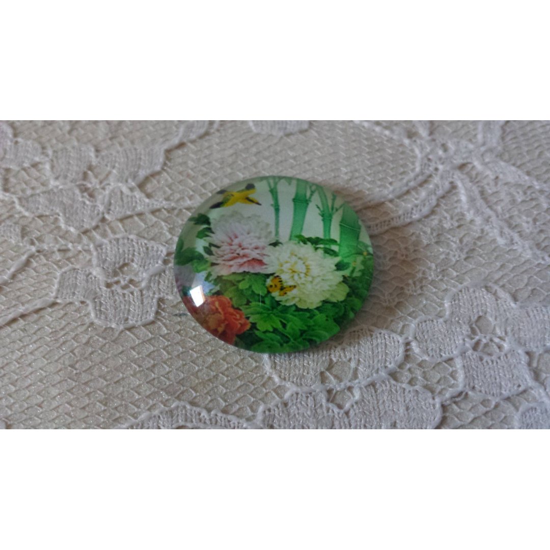 glazen cabochon rond 20mm bloem 01-041 