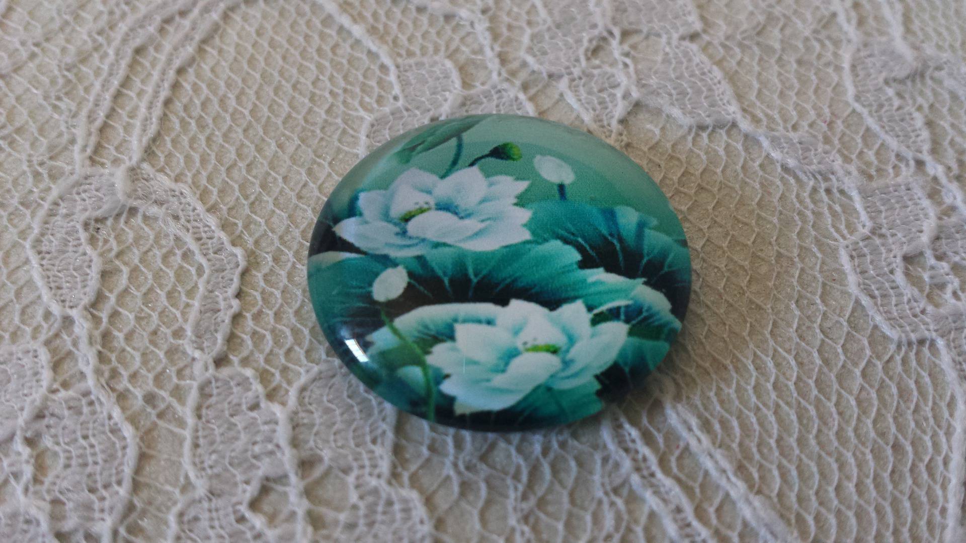 glazen cabochon rond 20mm bloem 01-036 