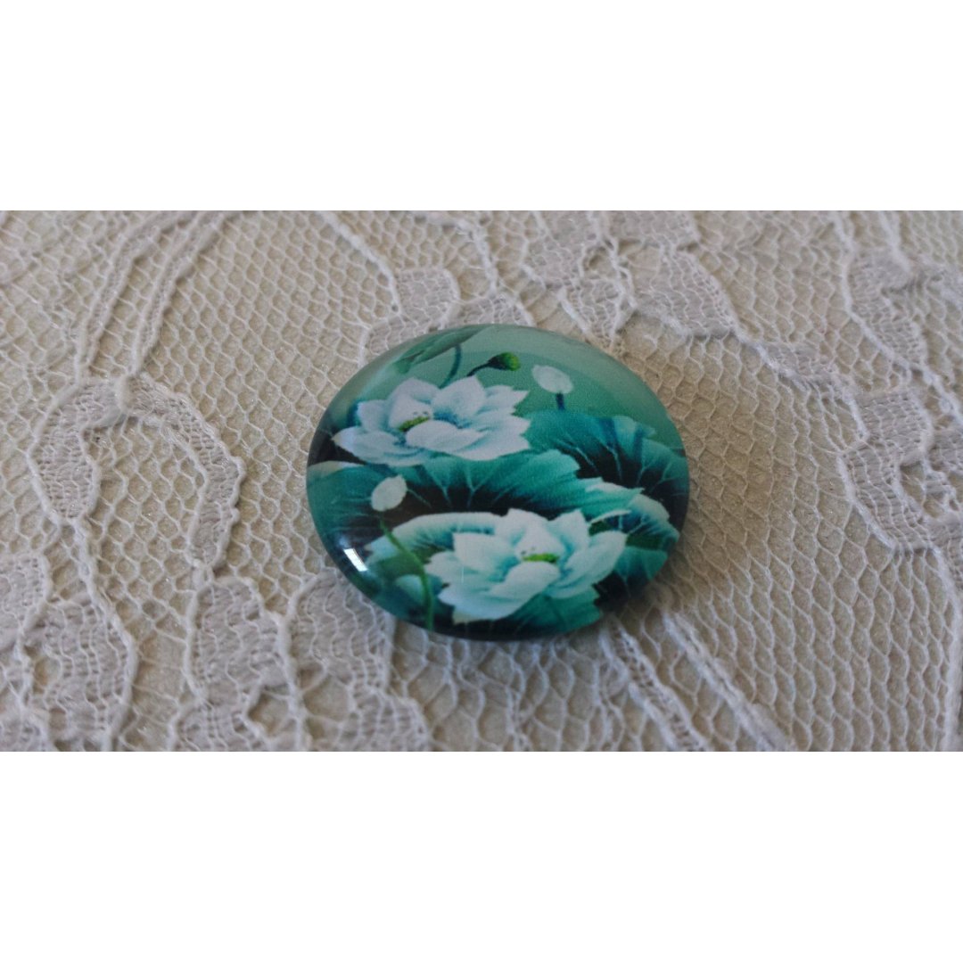 glazen cabochon rond 20mm bloem 01-036 