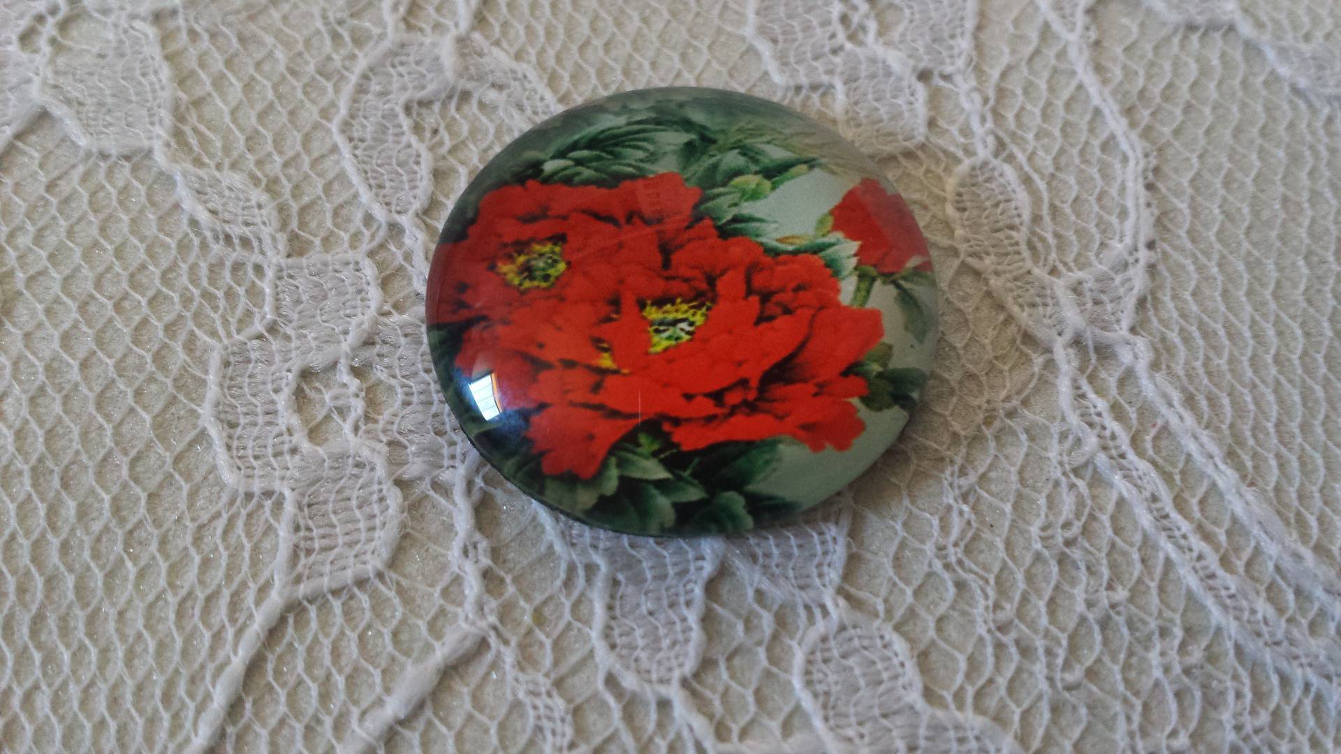 glazen cabochon rond 20mm bloem 01-035 