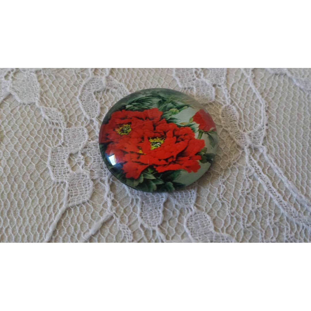 glazen cabochon rond 20mm bloem 01-035 