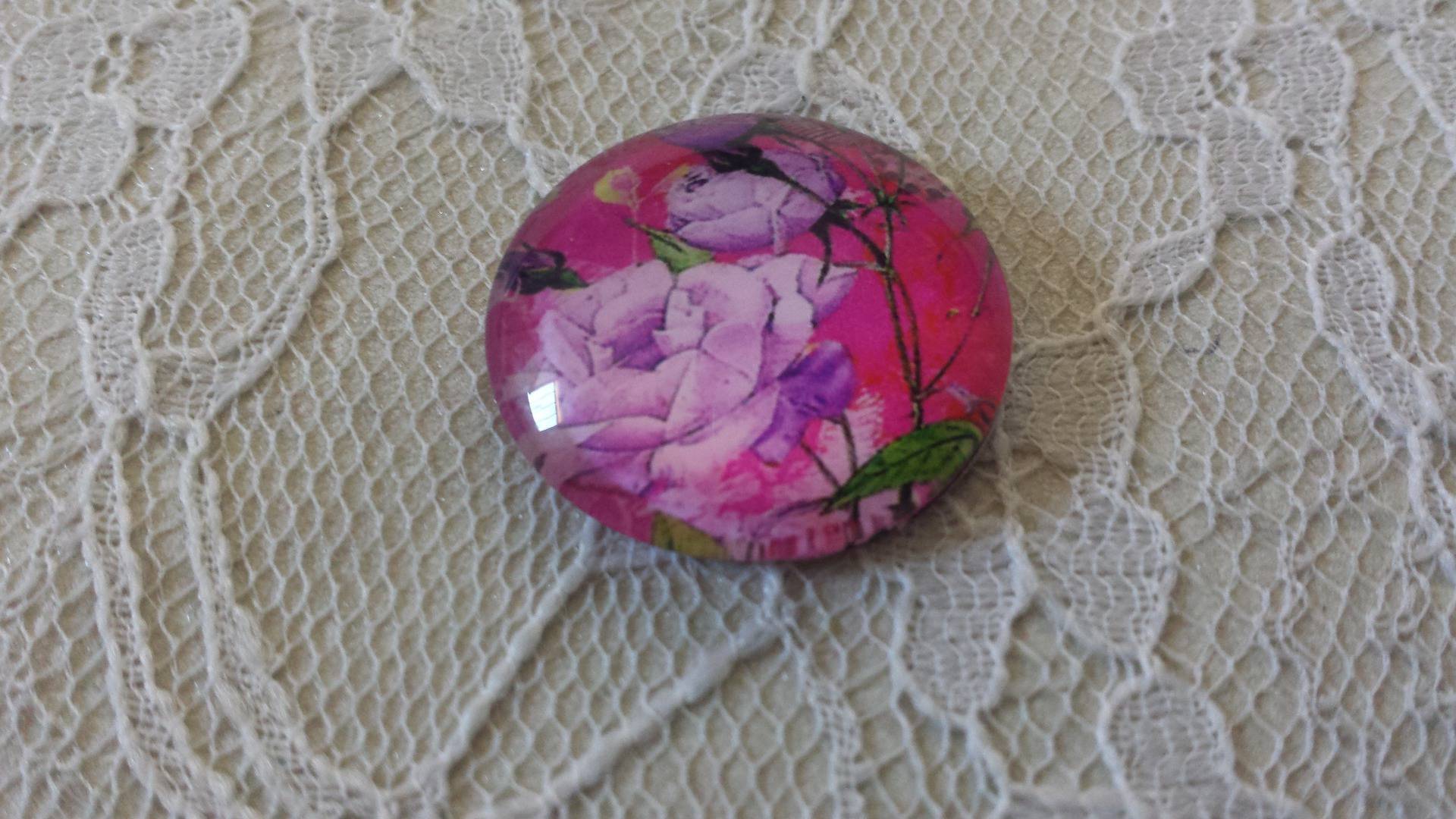 glazen cabochon rond 20mm bloem 01-034 