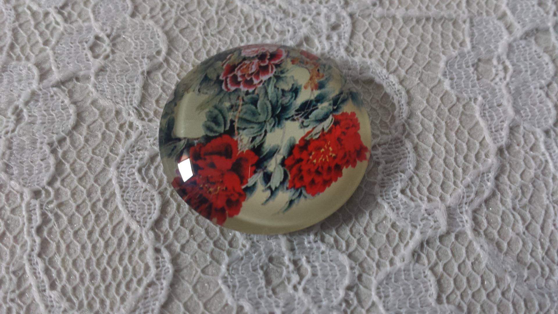 glazen cabochon rond 20mm bloem 01-026 