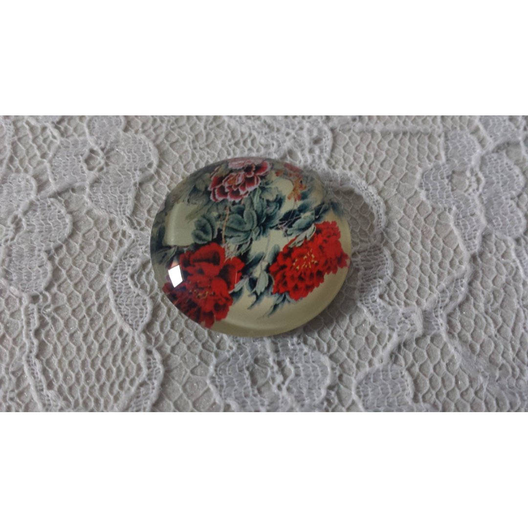 glazen cabochon rond 20mm bloem 01-026 