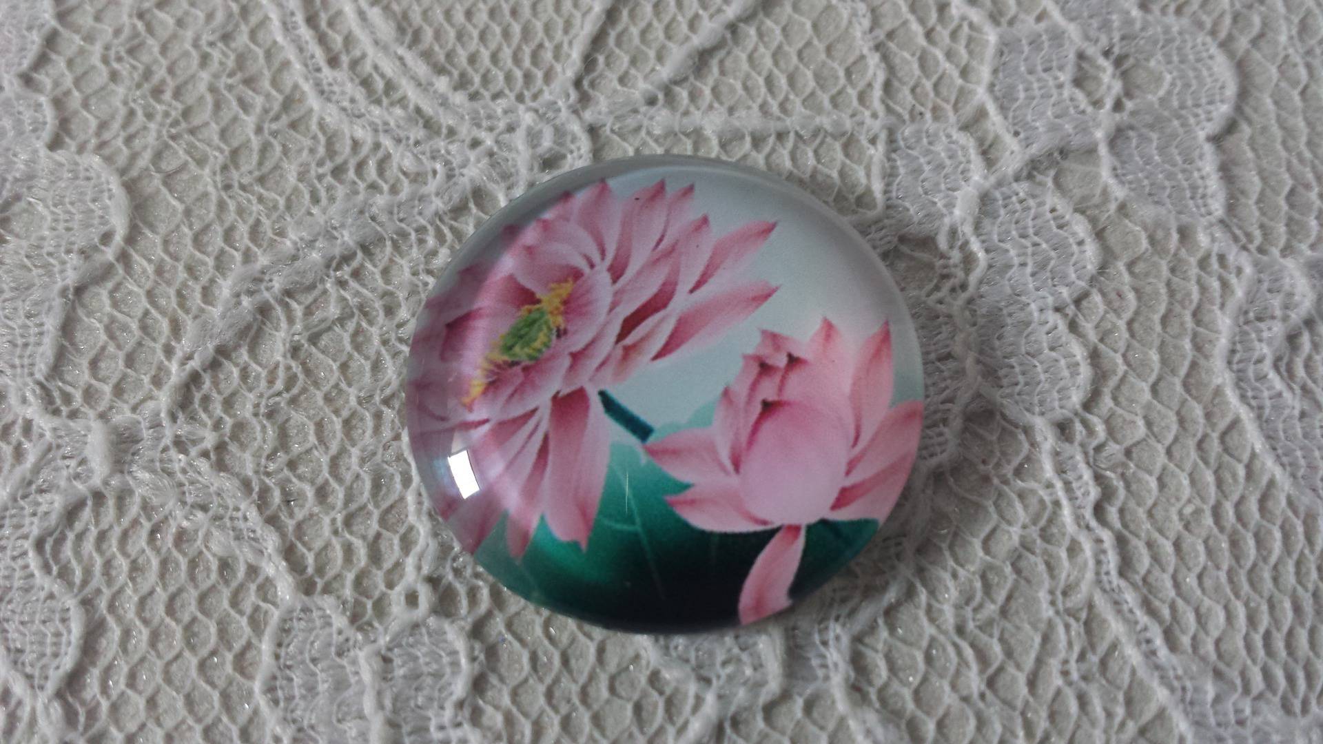glazen cabochon rond 20mm bloem 01-025 
