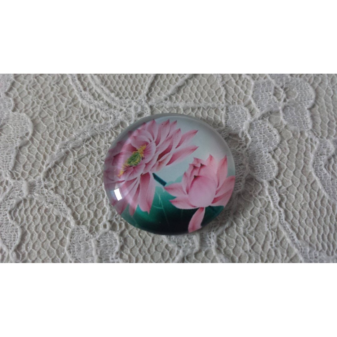 glazen cabochon rond 20mm bloem 01-025 