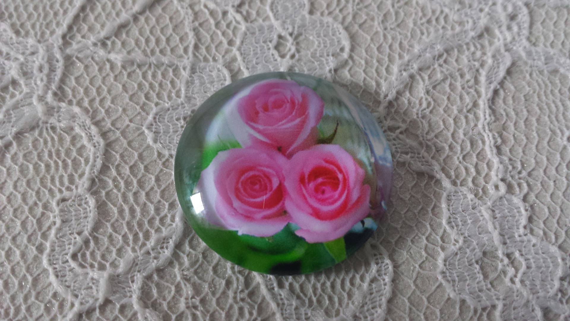 glazen cabochon rond 20mm bloem 01-024 