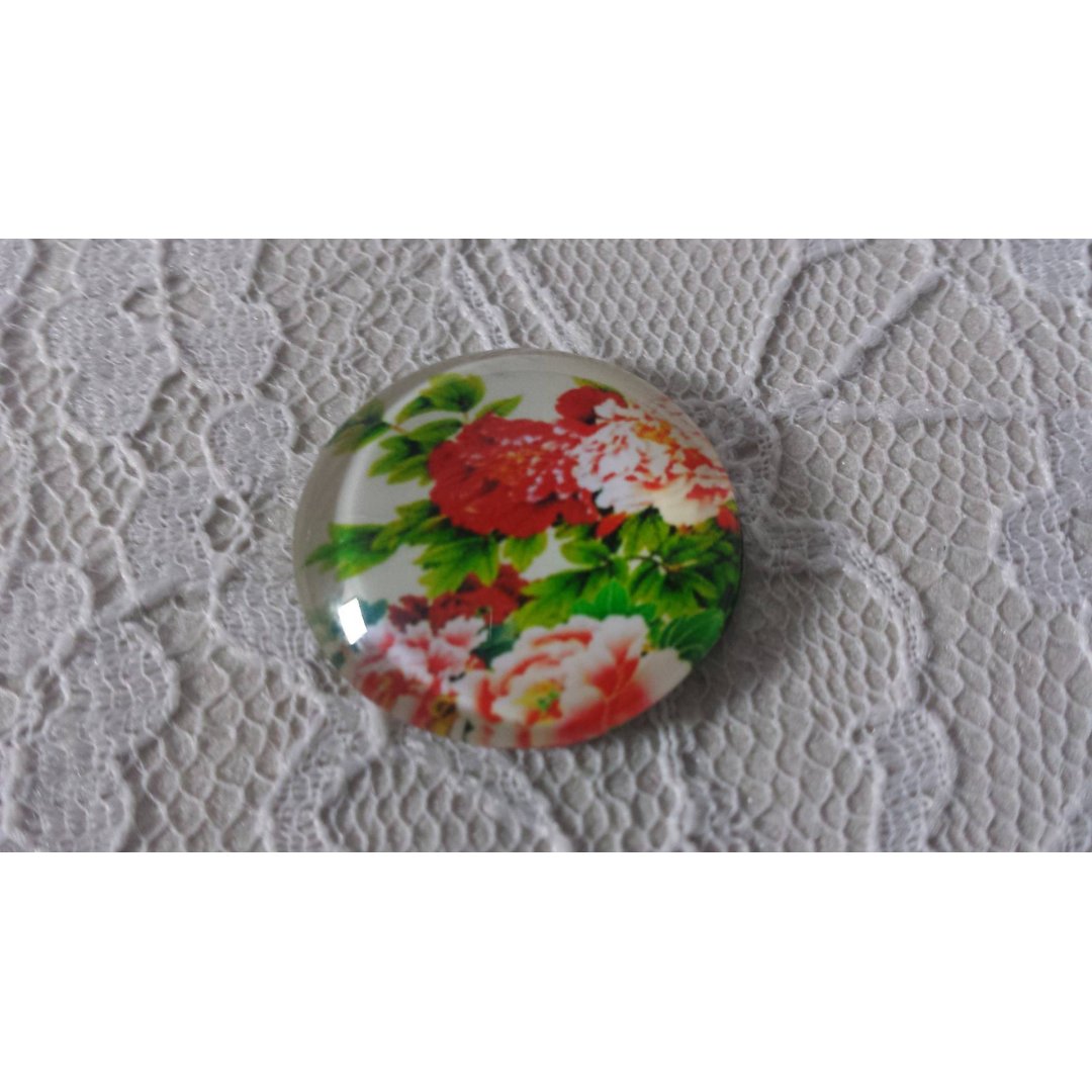 glazen cabochon rond 20mm bloem 01-021 