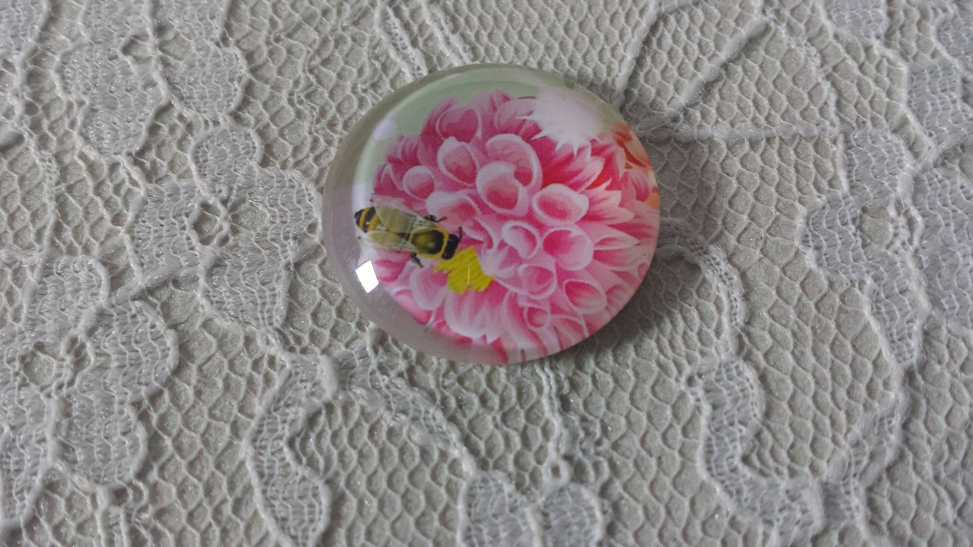 glazen cabochon rond 20mm bloem 01-018 