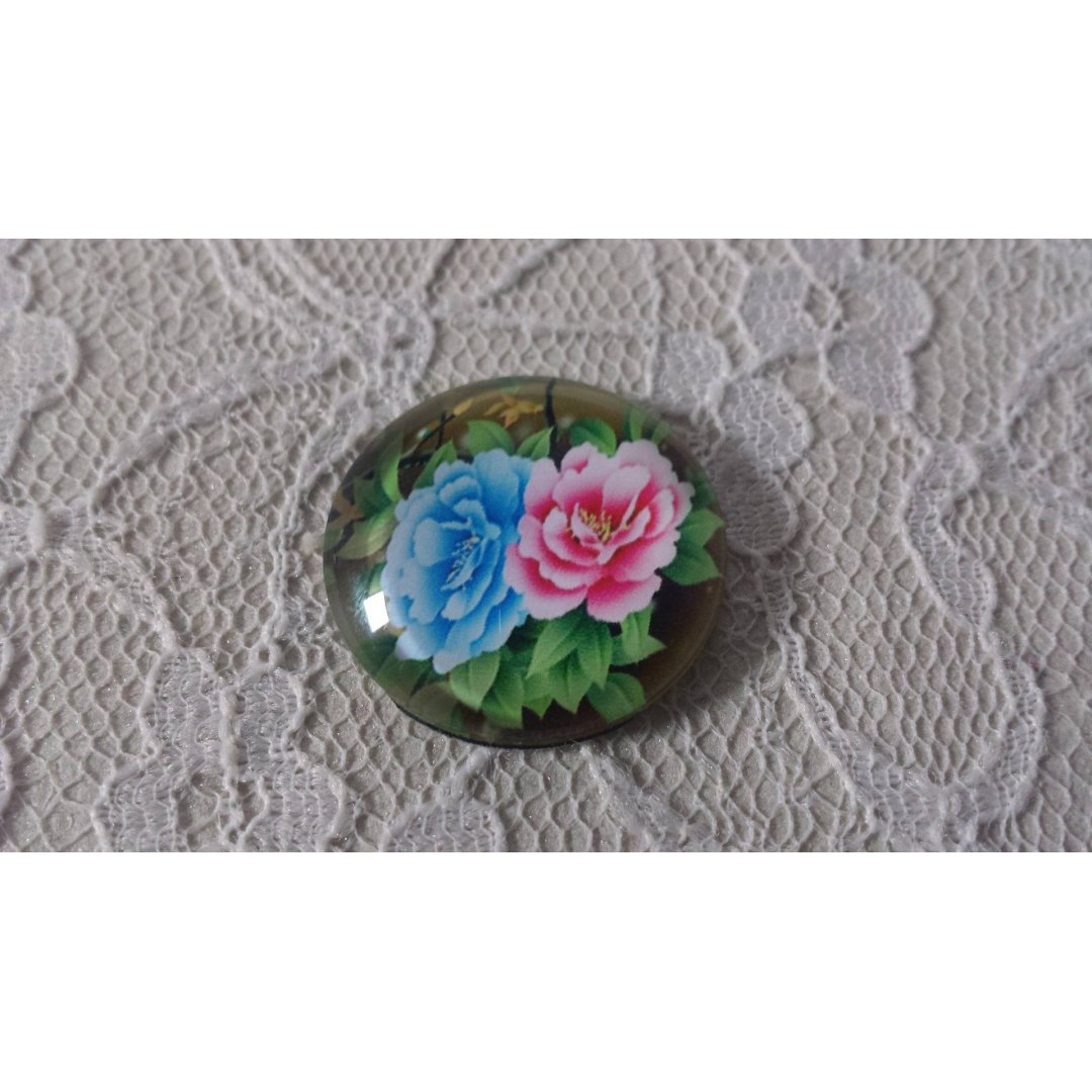 glazen cabochon rond 20mm bloem 01-016 