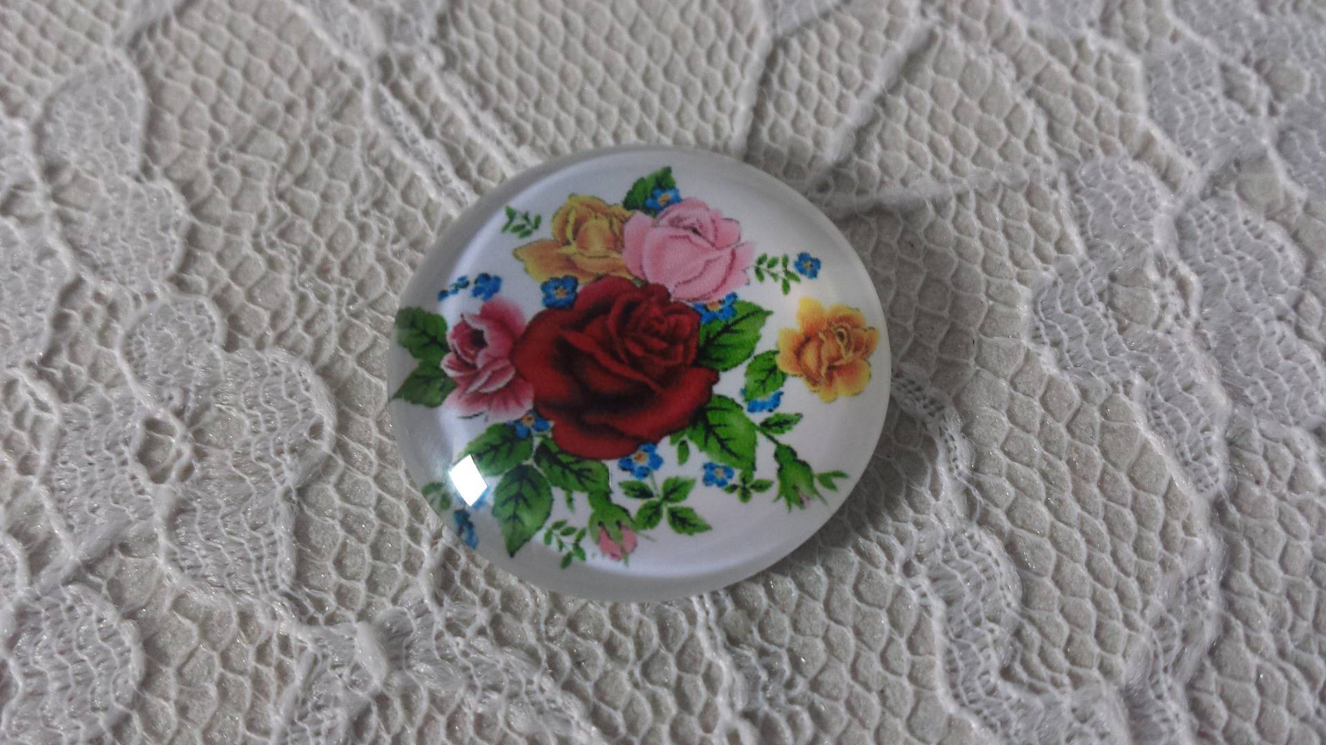 glazen cabochon rond 20mm bloem 01-014 