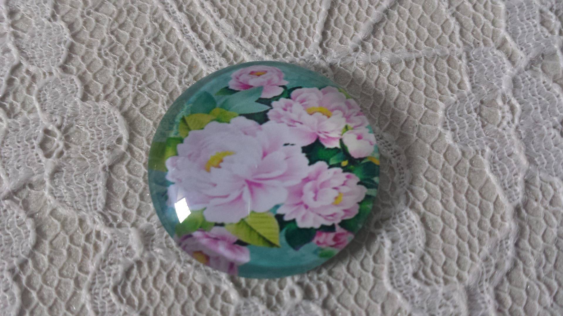 glazen cabochon rond 20mm bloem 01-013 