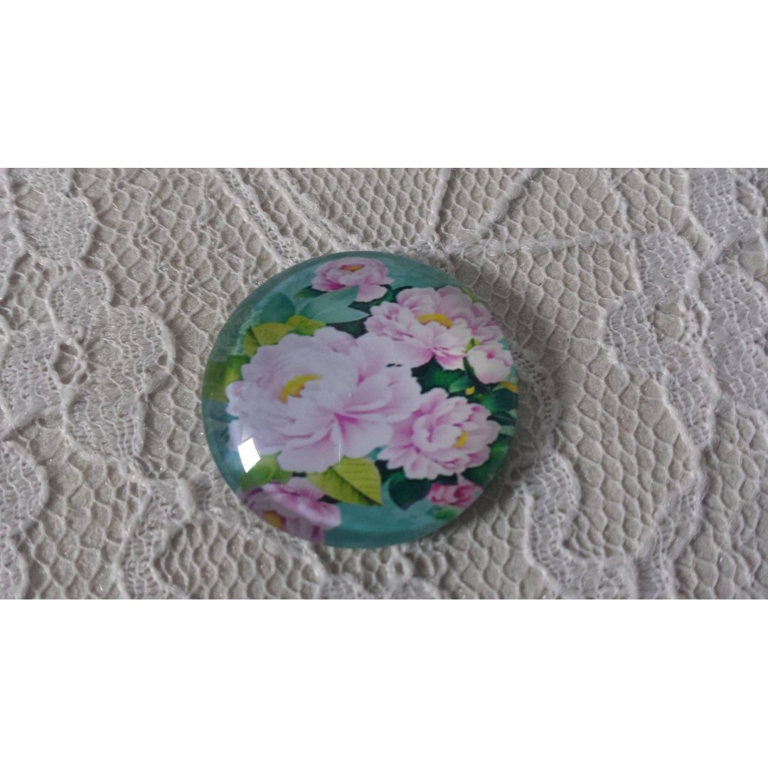 glazen cabochon rond 20mm bloem 01-013 